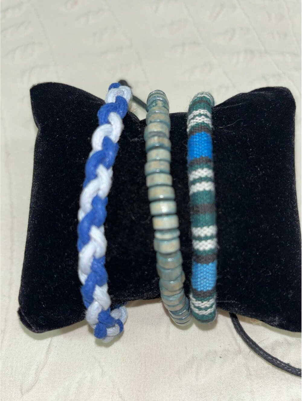Set of Three Handmade Blue and Green Braided and Beaded Cord